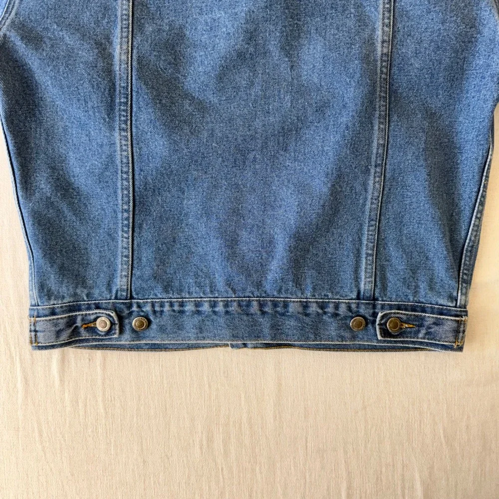 Vintage Schaefer Outfitter Denim Jacket M Leather Collar Western USA Ranch